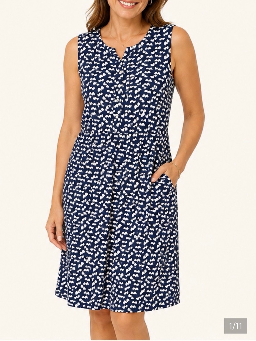 J. Crew Navy Dress with White Heart Pattern